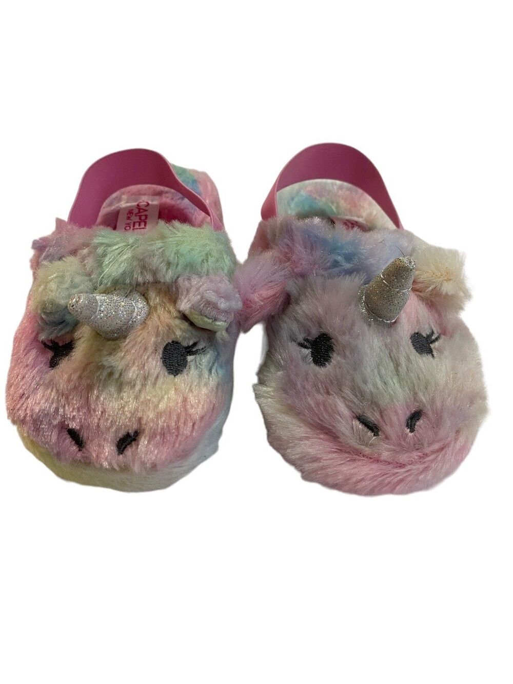 Capelli New York Girls Unicorn Slippers Plush Rainbow Pastel Size 6/7